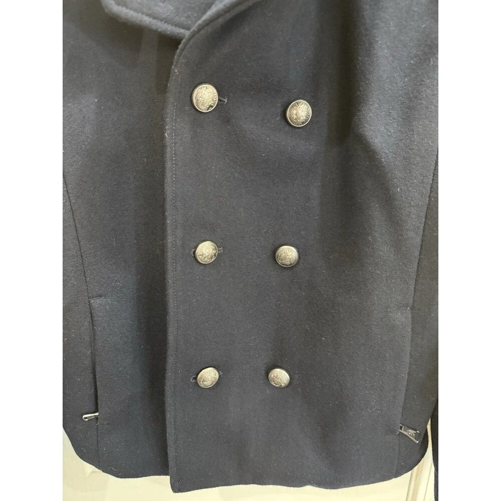 Express Mens Navy Double Breasted Wool Blend Sz M Peacoat Military Jacket